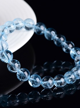 跨境蓓蓓福水晶 天然蓝托帕手链 蓝色托帕石手串 冰种托帕石宝石