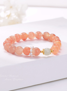 跨境玛瑙和田玉珍珠圈手链S925银玛瑙手串国风小众轻奢设计款