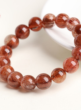 跨境蓓蓓福  天然红铜发圆珠手链红发晶铜发晶手串红铜发晶手链