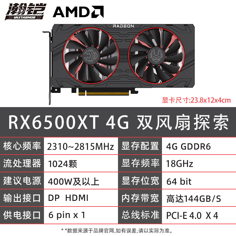 AMD瀚铠RX6400/6500XT 4G台式独立显卡适用小机箱服务器机箱-图0