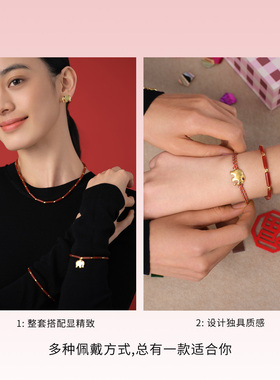 Neverfar象阳而生红玛瑙金运长虹手链本命年红绳手串女款设计感