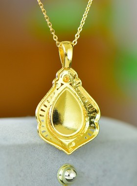 国潮臻品古法鎏金镶嵌天然冰种帝王绿玉髓水滴吊坠配证书礼盒链子