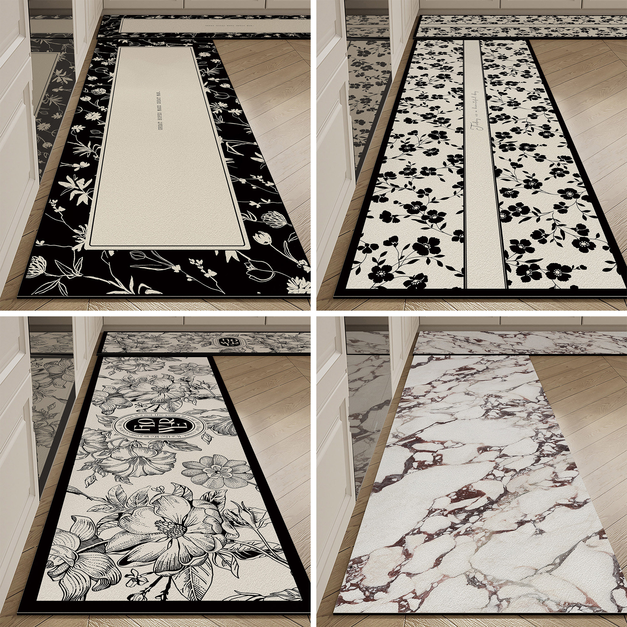 Kitchen floor mats are non-slip, wipeable and wash-free, diatom mud absorbent, water-proof and oil-proof long foot mats, anti-dirty special anti-fouling carpets