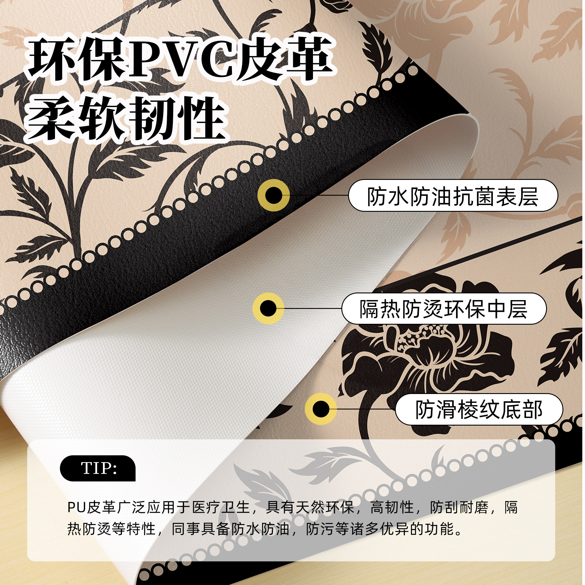 美式圆桌桌垫免洗防水防油防烫皮革圆桌桌布复古风圆形餐桌垫子,淘宝优惠券,粉丝福利购,淘宝优惠卷