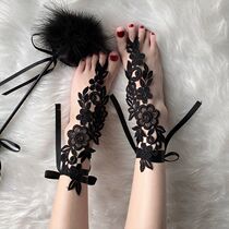 Sexy Hollowed-out Black Lace Feet Chain Women Ins lace with thin section High Sensation Feet neck Decorative Strap Leg Ring