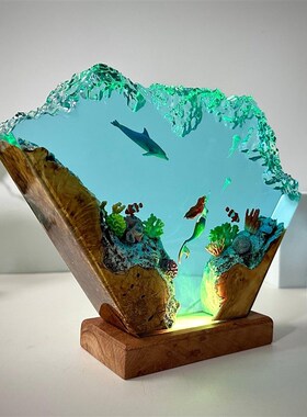 海豚和美人鱼树脂灯艺术装饰灯树脂木艺术灯个性化夜灯客厅装饰