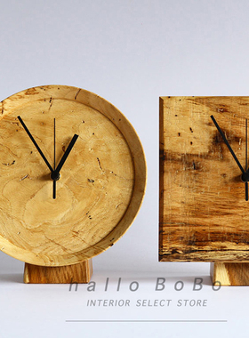 日本制天然虫食实木壁挂台面时钟