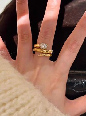 新款中古爆闪满钻缠绕蛇头灵蛇戒