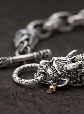 新款复古做旧般若骷髅手链鬼面扣