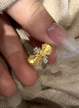 新款复古金色拉丝锆石缎面戒指女