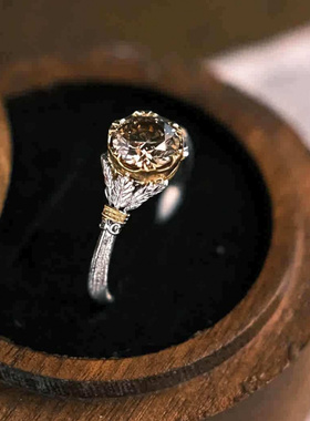 新款时尚百搭1克拉戒指女中古婚