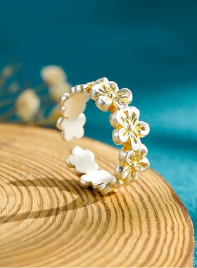 新中式繁花朵朵描金开口戒指小众