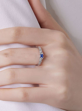 新款时尚正方形蓝色锆石戒指女轻