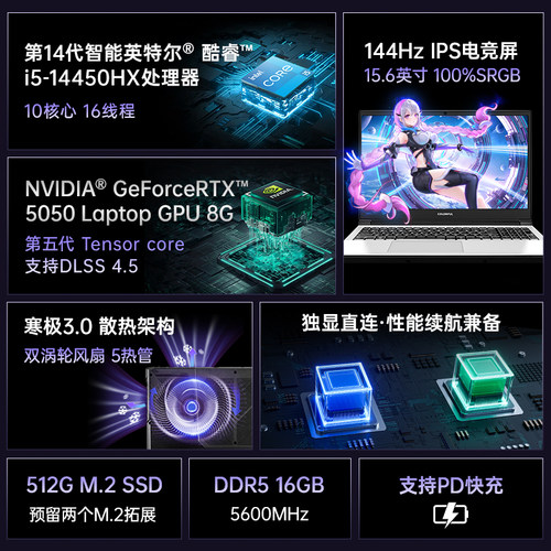 【国补直降15%+88消费券】七彩虹隐星G15 13代酷睿i7-13620H RTX5050独显15.6英寸游戏笔记本电脑电竞本官旗 - 图0