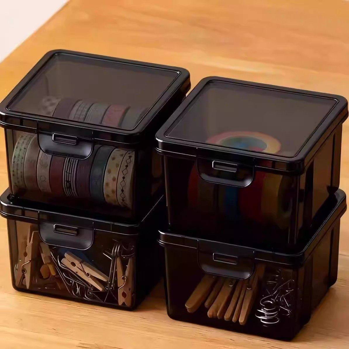 卡片收纳盒翻盖透明盒子收纳盒收纳整理防尘多功能桌面整理收纳盒,淘宝优惠券,粉丝福利购,淘宝优惠卷