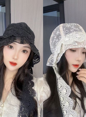 春夏蕾丝渔夫帽女薄款韩版百搭沙滩出游透气遮脸防晒拍照打卡盆帽