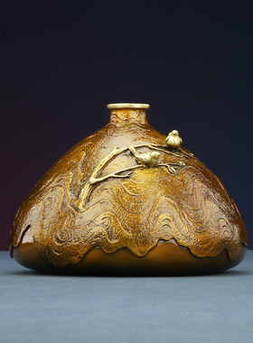 铜欣祥黄铜喜上眉梢花瓶花器家居客厅办公室装饰品插花商务礼品