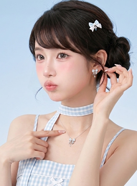S925银可爱蝴蝶结耳钉项链礼物