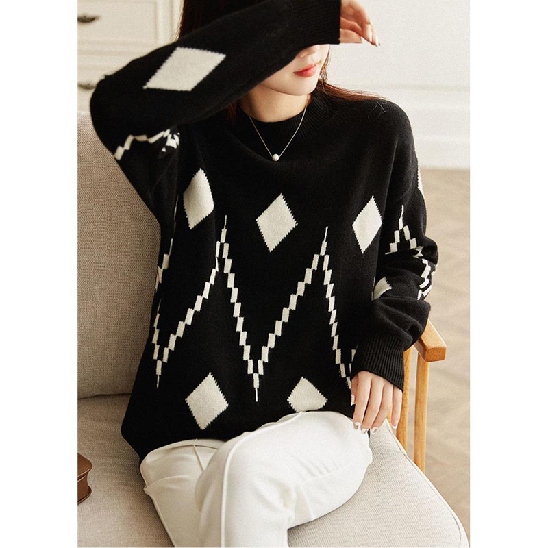 Loose women's round neck sweater 2023新款宽松女士圆领针织衫-图1