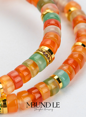 摩邦珠宝彩虹开韵-三圈彩红玛瑙珠珠项链