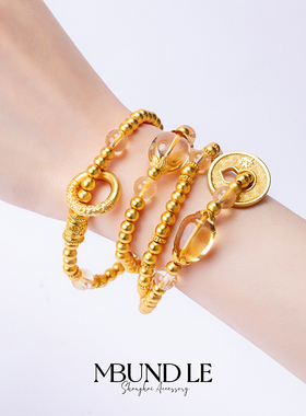 摩邦珠宝金环绮梦-黄色珠珠四圈手链