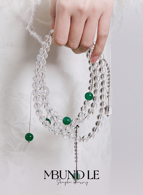 摩邦珠宝白水晶绿玉髓108子项链