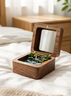 纯手工微缩景观黑胡桃木戒指盒