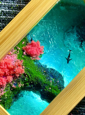 原创手工 鲸鹿心形湾 竹盒手办礼品海洋摆件桌面装饰 小夜灯 包邮