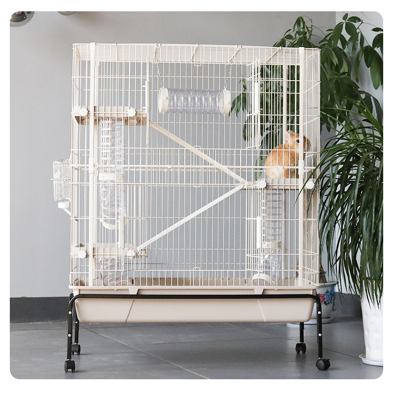 umi出口豪华双层别墅兔笼 无底网花枝鼠笼豚鼠龙猫双开门自带隧道 - 图1