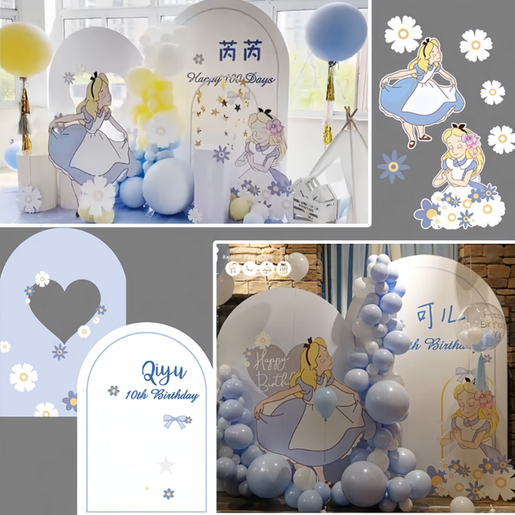 爱丽丝粉蓝色生日派对背景布置钟表扑克牌kt板支架实物材料包2171,淘宝优惠券,粉丝福利购,淘宝优惠卷