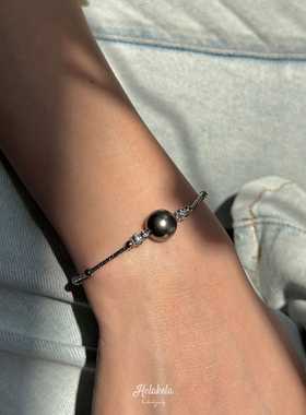 你好克拉/S925纯银螺纹银管可抽拉式施家珍珠大溪地色手链高级感