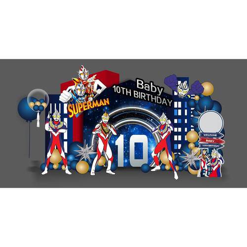 奥特曼主题12款男宝宝宴男孩生日宴舞台KT板PSD源文件设计素材 - 图0