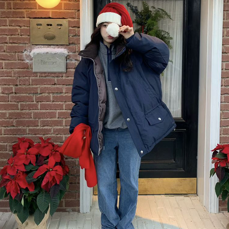 【现货】韩国八奶the barnnet羽绒服章若楠海军蓝立领白鹅绒外套 - 图2