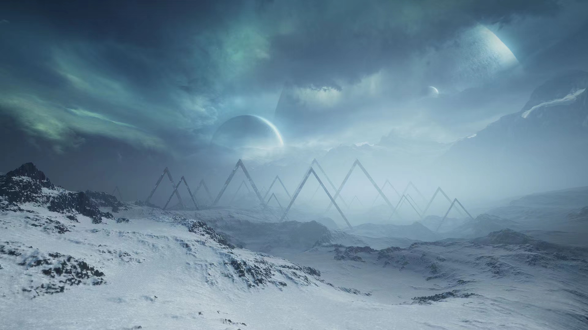 虚幻5UE4唯美科幻外星山脉雪地沙漠星球雪山天空星空3D场景CG资源-图3