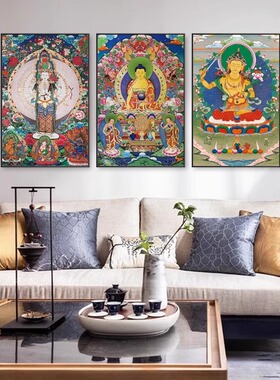 唐卡坛城装饰画八方财神客厅沙发