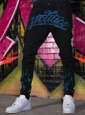 2022 Men's Ripped Hot Drill Jeans Skinny Jeans Black Sretch