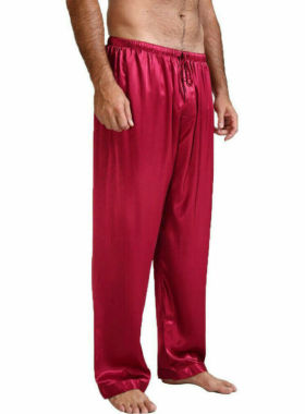 Casual Men Pants Loose Silk Satin Pajamas Nightwear Sleepwea
