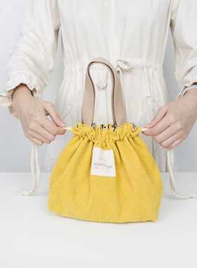 Lunch Bag Corduroy Canvas Lunch Box Drawstring Picnic Tote