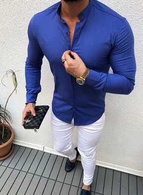 2019 Hot Fashion Men's Linen Cotton Button Long Sleeve Slim