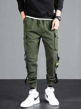 Harajuku Ribbons Harem Joggers Men Cargo Pants Fashion Draws