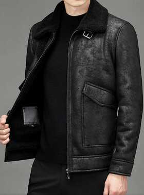 Fall/winter men's suede jacket plus velvet Man lapel thicken