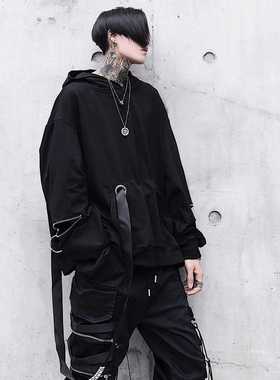 HOUZHOU Black Men's Hoodies Goth Sweatshirt Hood Autumn Tech