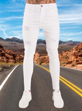 Fashon Casual Whte Rpped Jeans For Men Jeans Pants Slm S