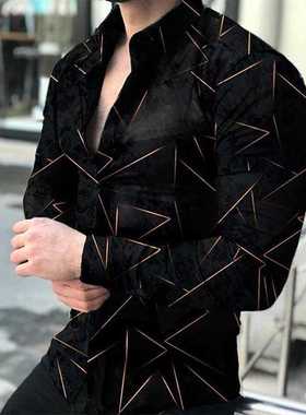 Autumn Fashion Social Men Shirts Turn-down Collar Buttoned S