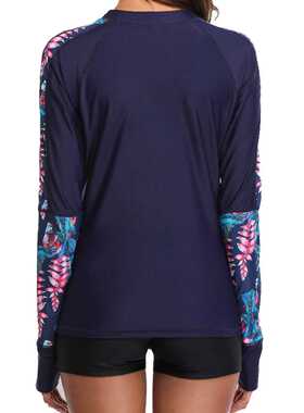 Women Long Sleeve Rashguard Swimwear Floral Print Swimsuit R