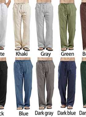 Men's Linen trousers Elastic Waists Loose Pants Fahion Casua