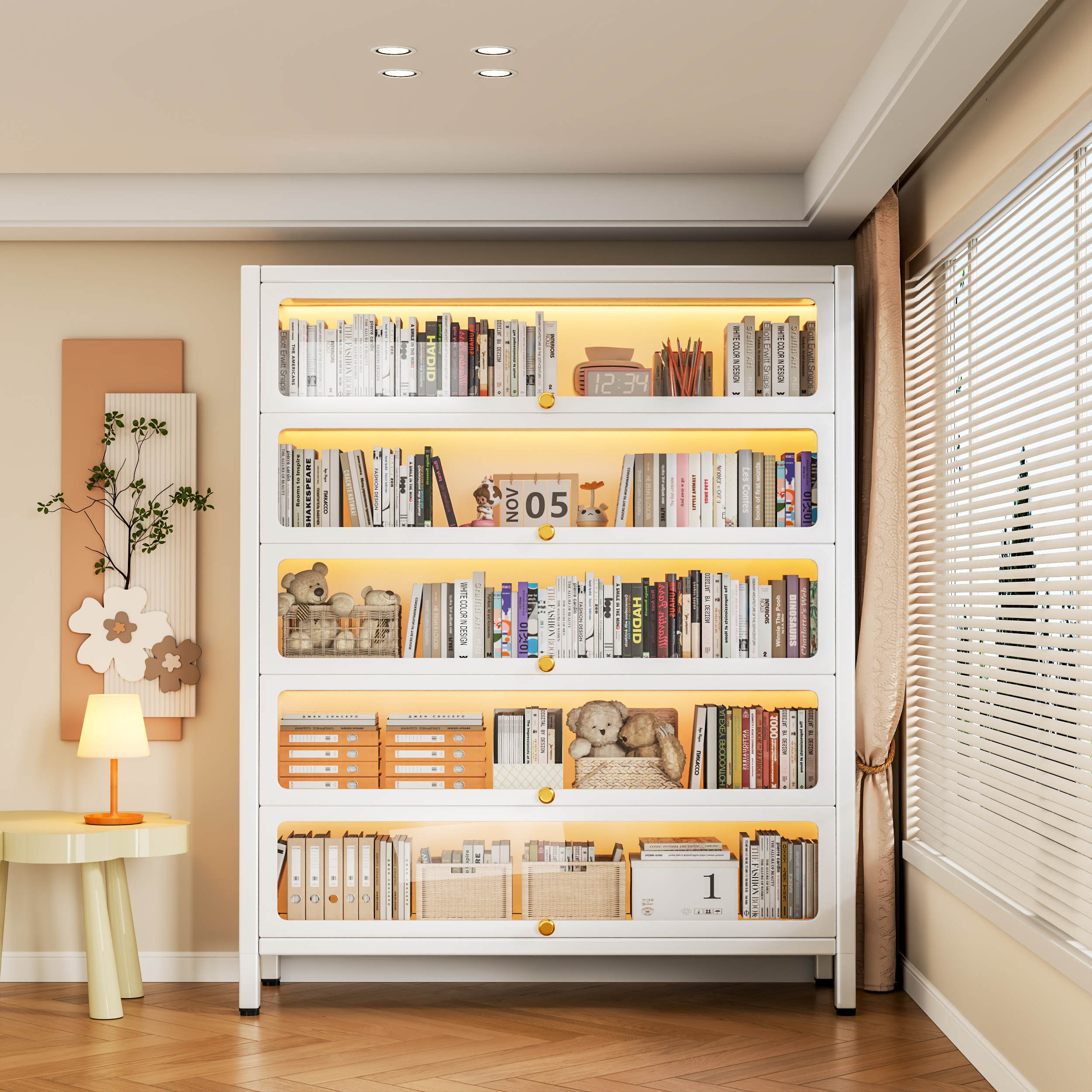 Beautiful Harbor Dustproof Storage Bookcase 3c Tempered Glass