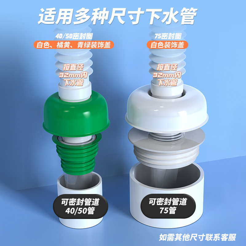 防臭下水管防返臭密封圈塞洗手池盆洗衣机厨房50管道75堵口器神器 - 图0