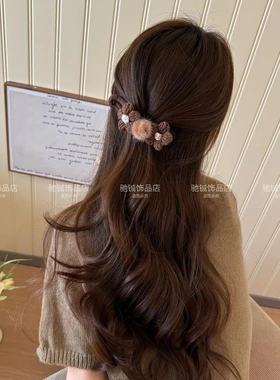 小团团秋冬温柔针织花朵发夹发饰