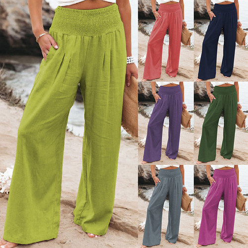 casual wideleg cotton linen slacks春夏休闲宽松阔腿棉麻长裤 - 图0